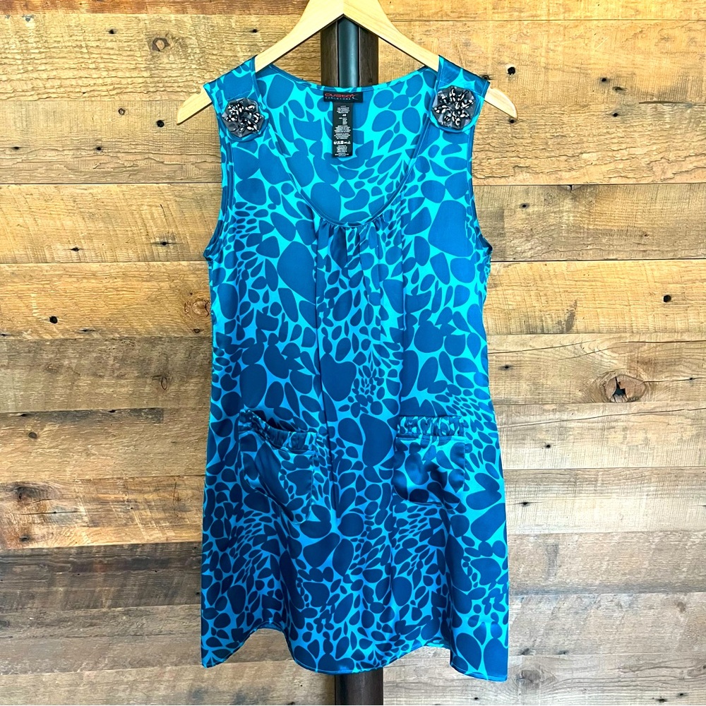 *SOLD* CUSTO BARCELONA 100% Silk Mini Tank Dress, Blue Print, Perfect Condition